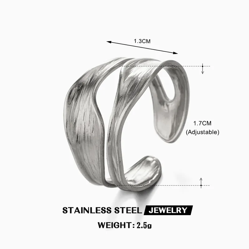 Silver Plated Abstract Layered Open Adjustable Ring Stainless Steel Tarnish Free Waterproof