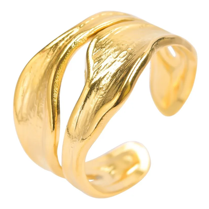 Gold Plated Abstract Layered Open Adjustable Ring Stainless Steel Waterproof
