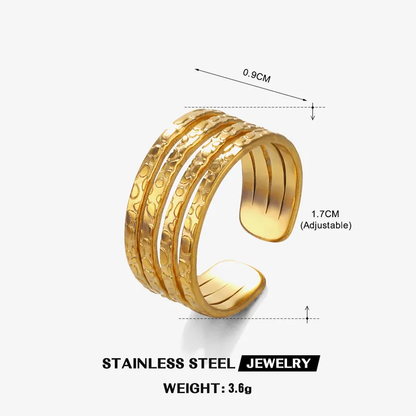 Textured Multi Layered Adjustable 18K Gold Plated Ring Stainless Steel