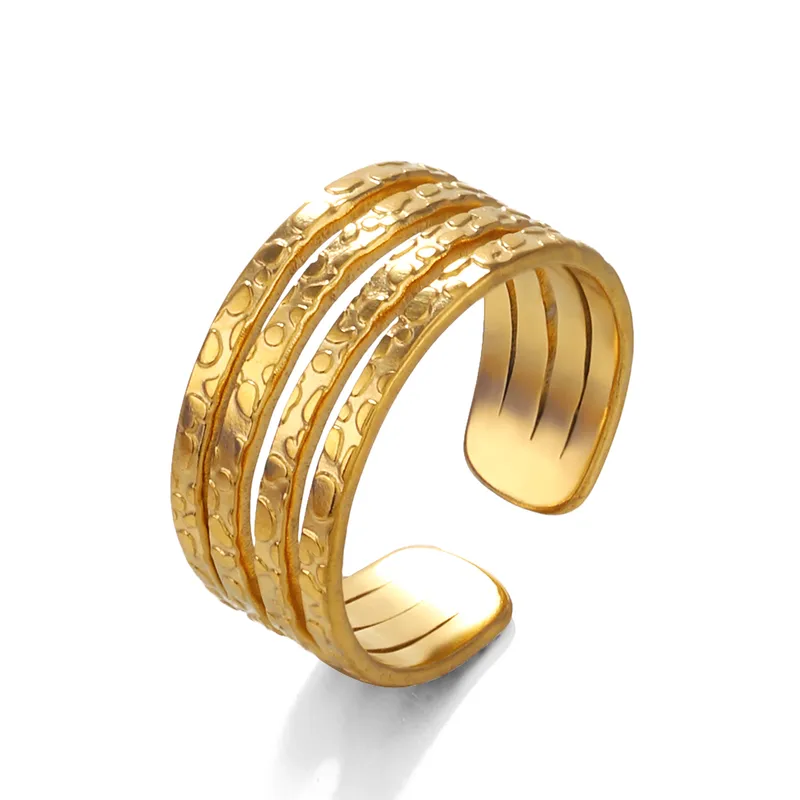 Textured Multi Layered Adjustable 18K Gold Plated Ring Stainless Steel