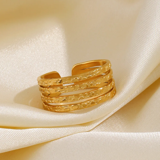 Textured Multi Layered Adjustable 18K Gold Plated Ring Stainless Steel