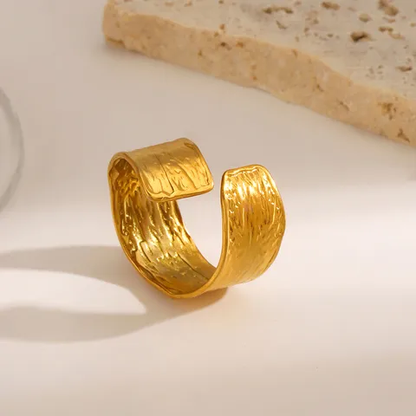18K Gold Plated Twisted Statement Open Ring Stainless Steel