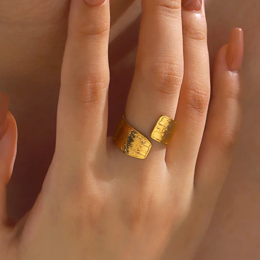 18K Gold Plated Twisted Statement Open Ring Stainless Steel