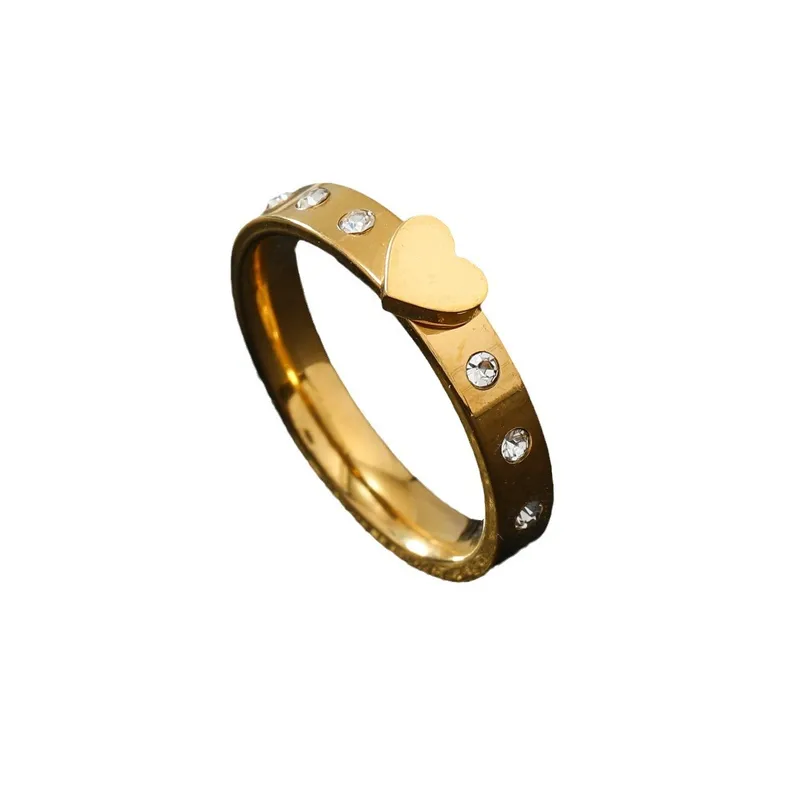 Heart Charm Zircon Band Ring 18K Gold Plated Stainless Steel Tarnish Free