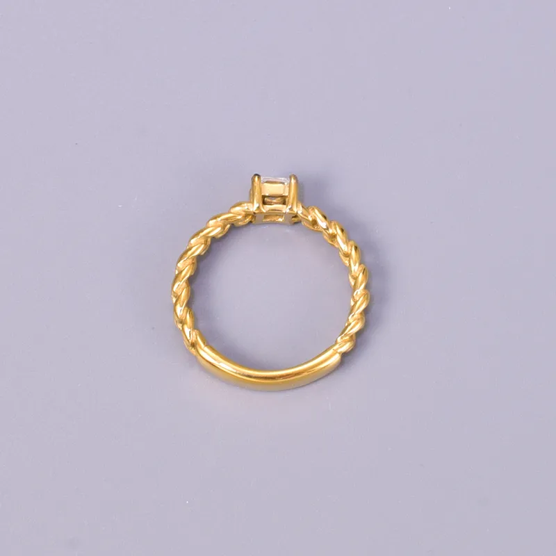 Chain Style Band Ring with Square Zircon Stone 18K Gold Plated Stainless Steel