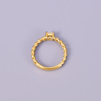 Chain Style Band Ring with Square Zircon Stone 18K Gold Plated Stainless Steel