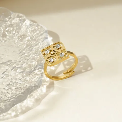 Unique Geometric Zircon Ring 18K Gold Plated Stainless Steel