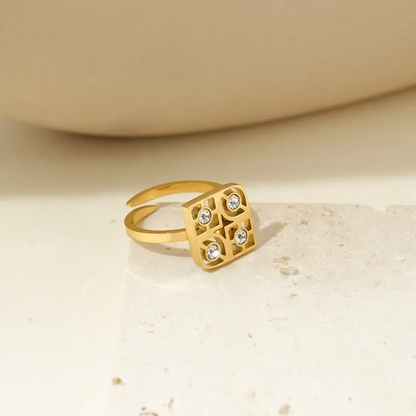 Unique Geometric Zircon Ring 18K Gold Plated Stainless Steel