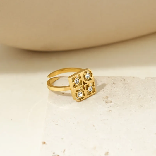 Unique Geometric Zircon Ring 18K Gold Plated Stainless Steel