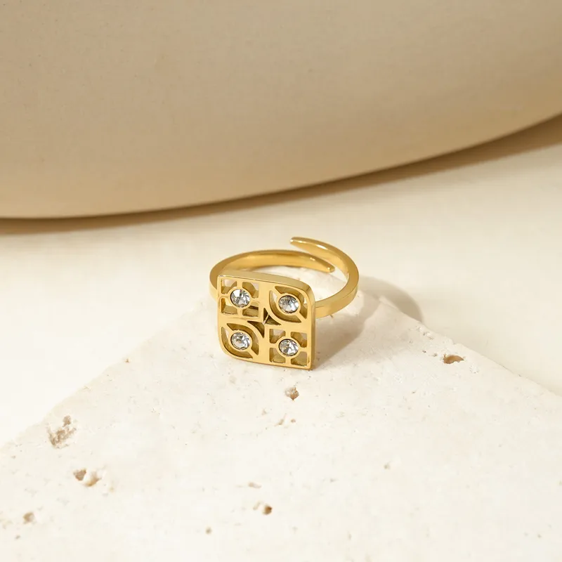 Unique Geometric Zircon Ring 18K Gold Plated Stainless Steel