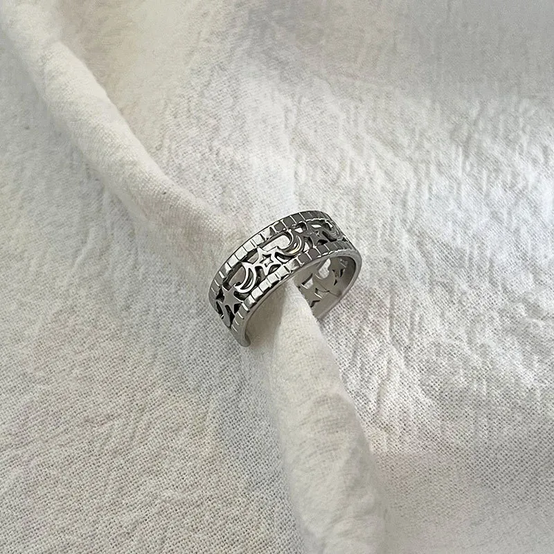 Silver Plated Moon Stars Adjustable Band Ring Tarnish Free Stainless steel