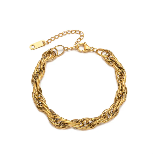 18K Gold Plated Twisted Rope Chain Bracelet Stainless Steel Tarnish Free