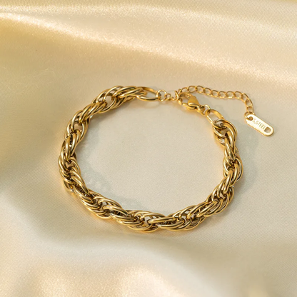 18K Gold Plated Twisted Rope Chain Bracelet Stainless Steel Tarnish Free