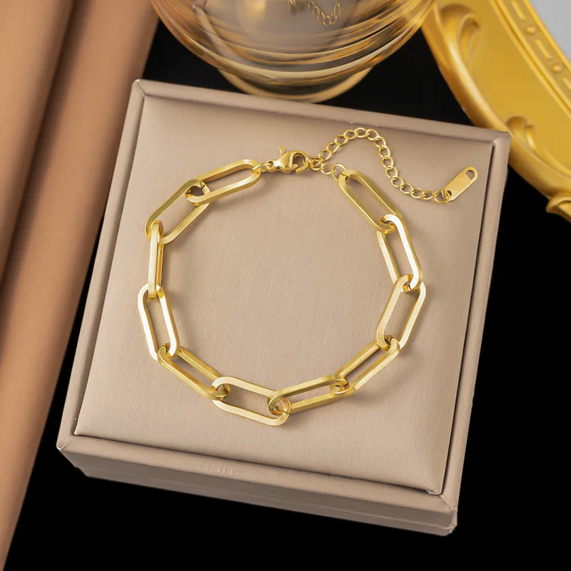 Trending Chain Link Bracelet Stainless Steel 18K Gold Plated Stainless Steel