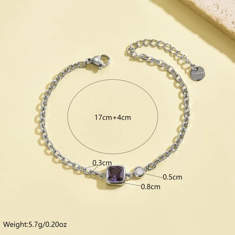 Purple Crystal and Zircon Charm Bracelet Stainless Steel