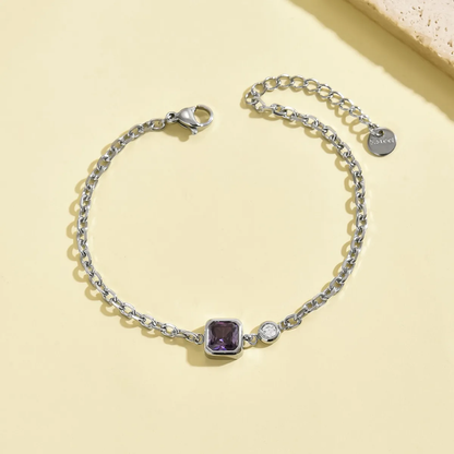 Purple Crystal and Zircon Charm Bracelet Stainless Steel