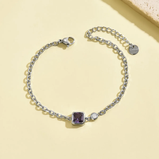 Purple Crystal and Zircon Charm Bracelet Stainless Steel