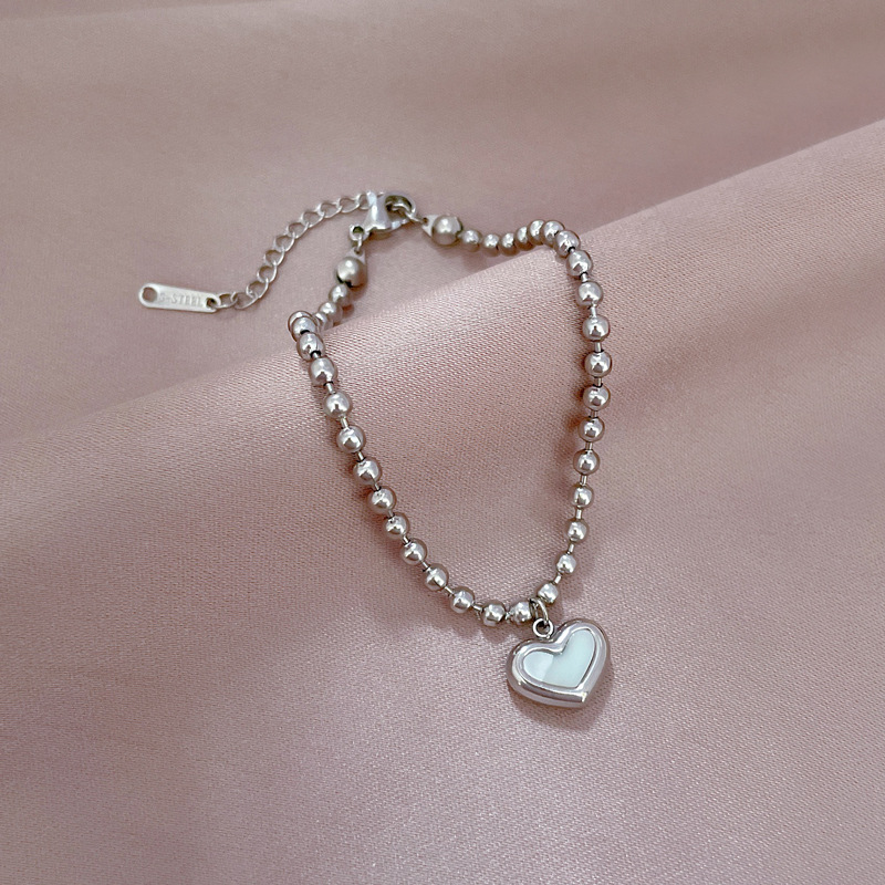 Silver Plated Sweet Heart Charm Bracelet Stainless Steel Waterproof
