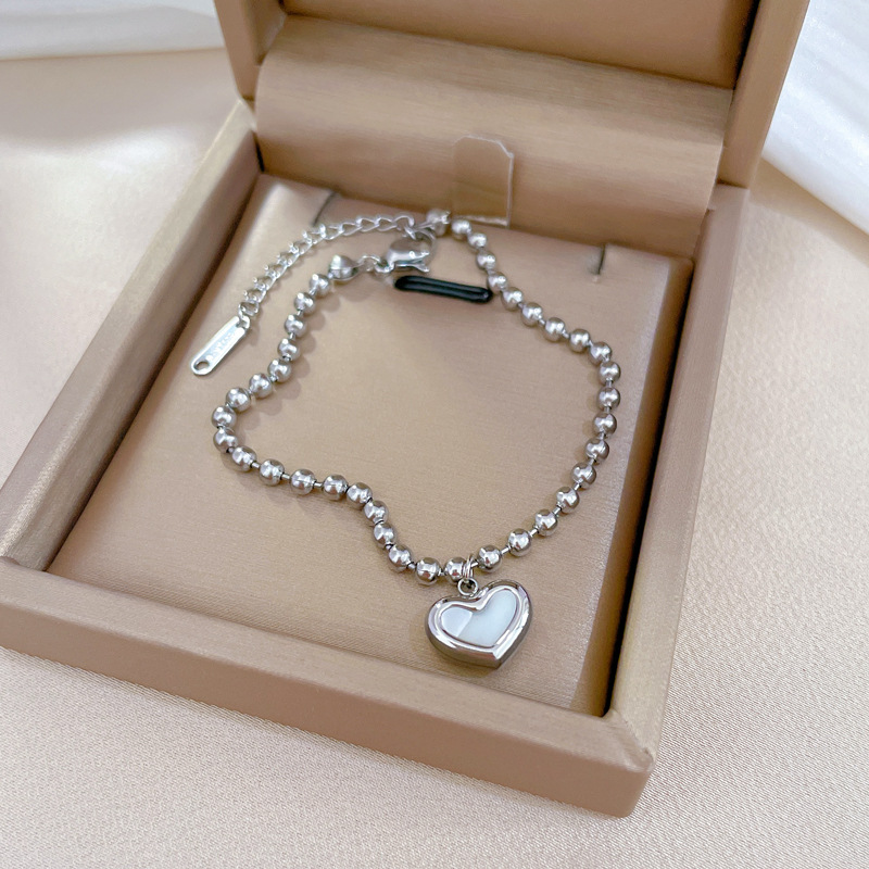 Silver Plated Sweet Heart Charm Bracelet Stainless Steel Waterproof