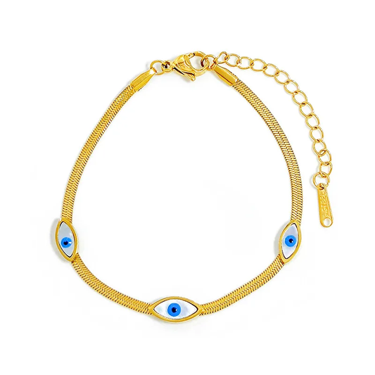 Flat Chain Evil Eye Mother of Pearl Gold Plated Bracelet Stainless Steel
