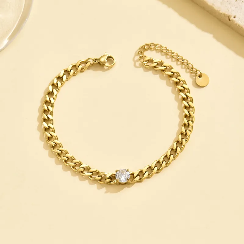 18K Gold Plated Zircon Chain Bracelet Stainless Steel Tarnish Free