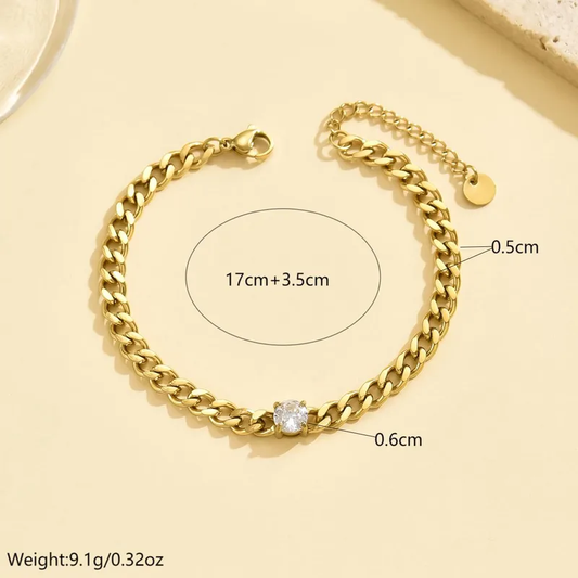 18K Gold Plated Zircon Chain Bracelet Stainless Steel Tarnish Free