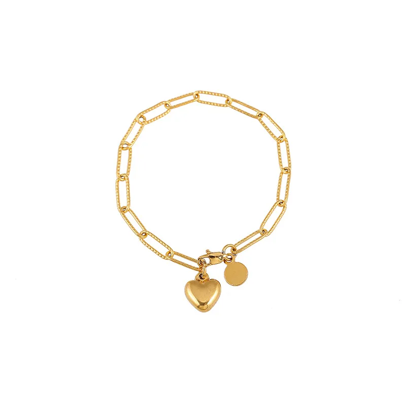 Trending Chain Link Heart Charm Bracelet  18K Gold Plated Stainless Steel Tarnish Free