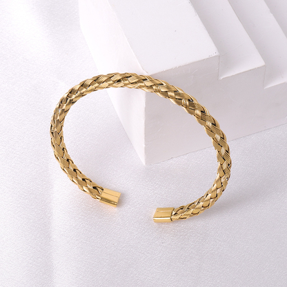 Plaited Design Open Mesh Adjustable Bangle 18K Gold Plated