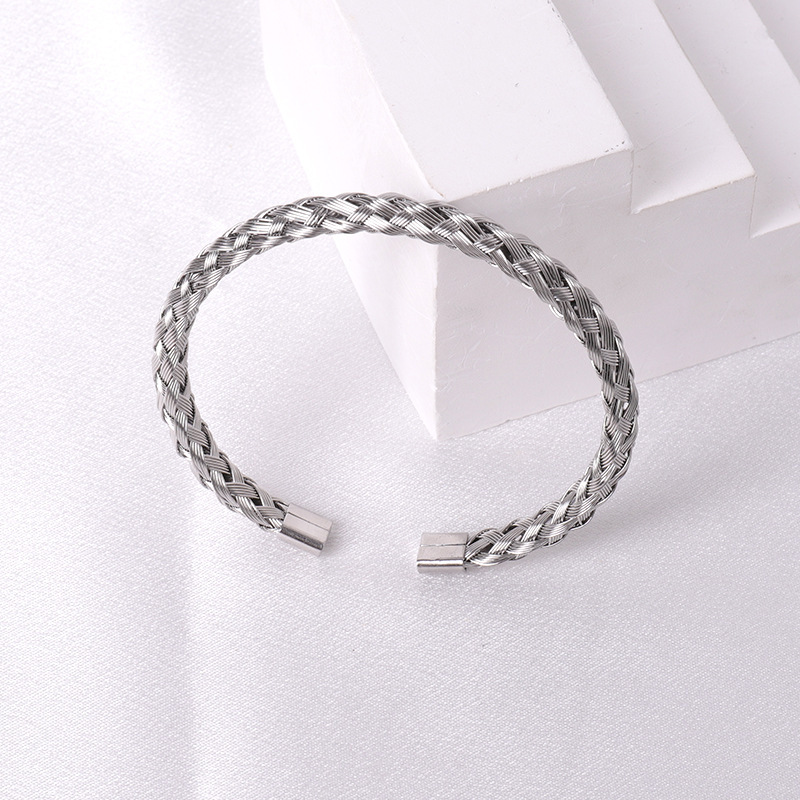 Silver Plated Open Mesh Adjustable Bangle Stainless Steel