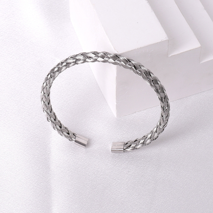 Silver Plated Open Mesh Adjustable Bangle Stainless Steel