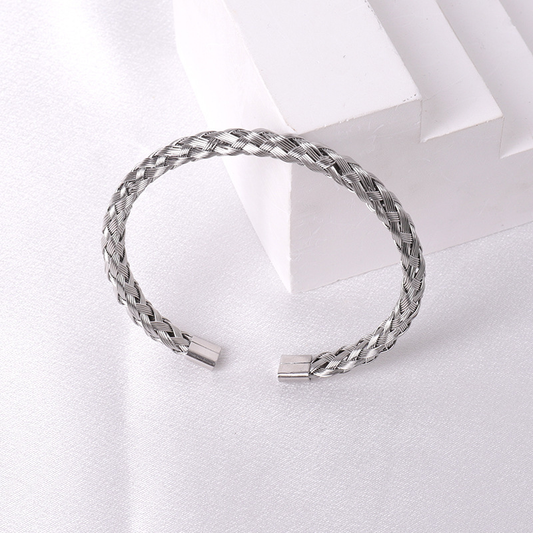 Silver Plated Open Mesh Adjustable Bangle Stainless Steel