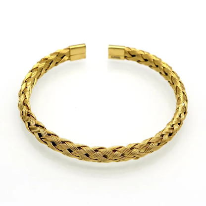 Plaited Design Open Mesh Adjustable Bangle 18K Gold Plated