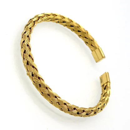 Plaited Design Open Mesh Adjustable Bangle 18K Gold Plated