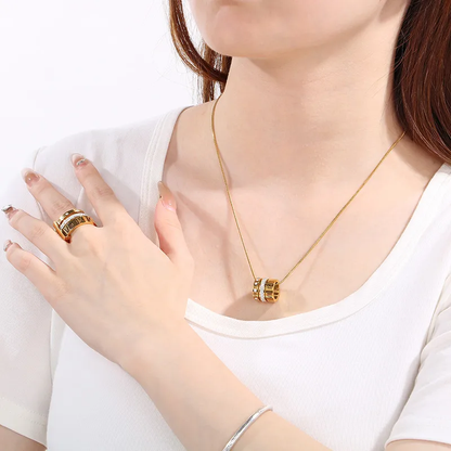 Roman Numeral Ring Pendant Necklace 18k Gold Plated