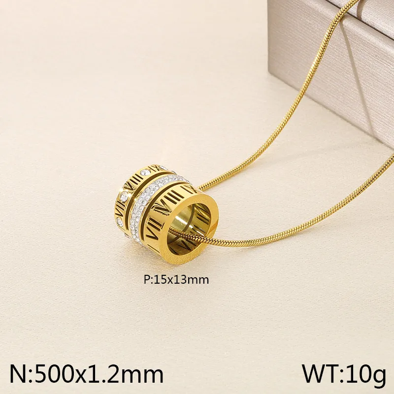 Roman Numeral Ring Pendant Necklace 18k Gold Plated