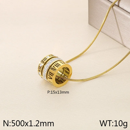 Roman Numeral Ring Pendant Necklace 18k Gold Plated