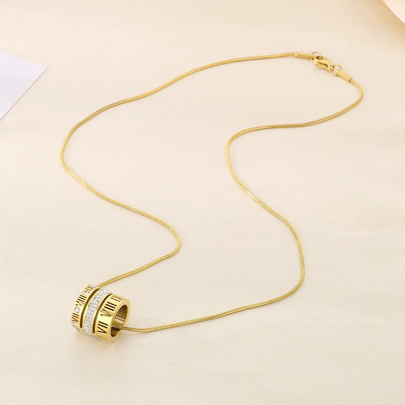 Roman Numeral Ring Pendant Necklace 18k Gold Plated