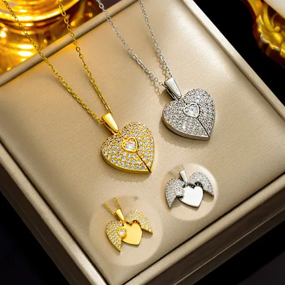 18K Gold Plated Open Heart Zircon Pendant Necklace