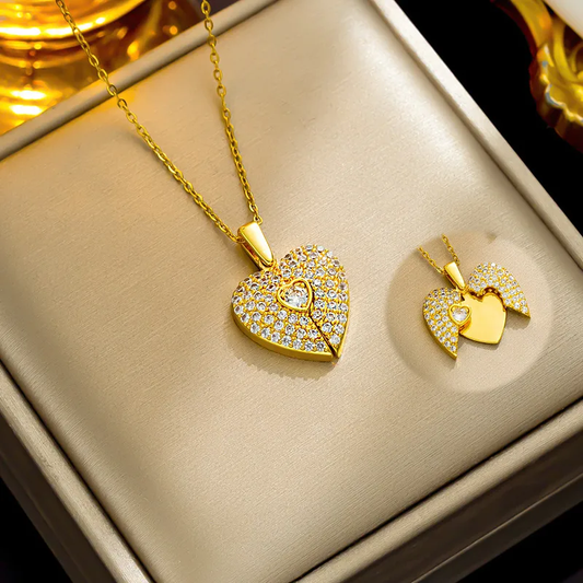 18K Gold Plated Open Heart Zircon Pendant Necklace