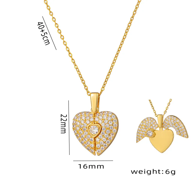 18K Gold Plated Open Heart Zircon Pendant Necklace