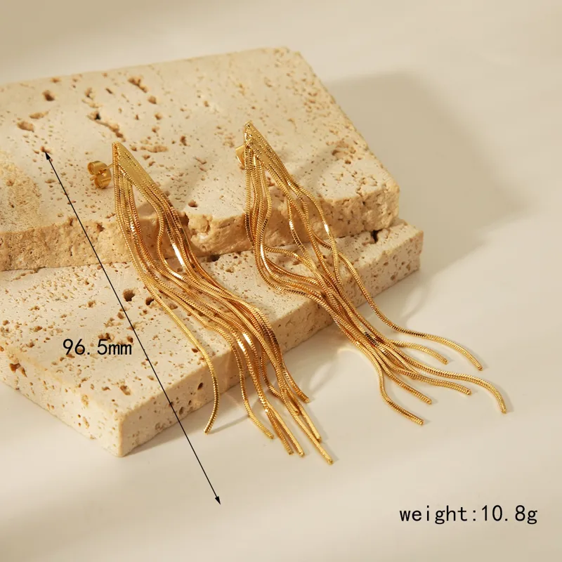 Long Tassle Earrings 18K Gold Plated Stainless Steel