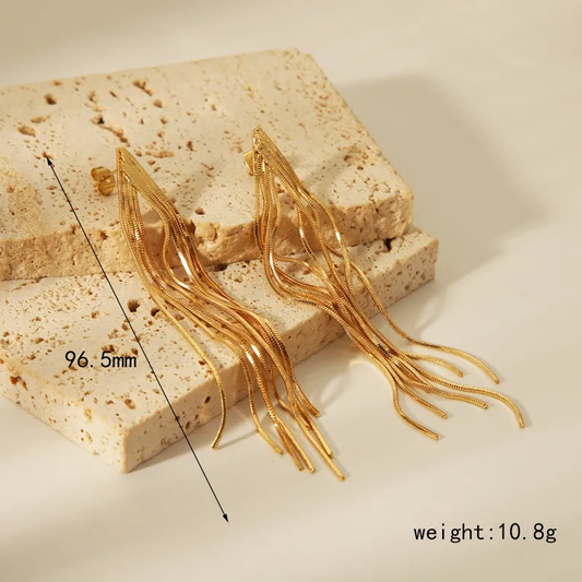 Long Tassle Earrings 18K Gold Plated Stainless Steel