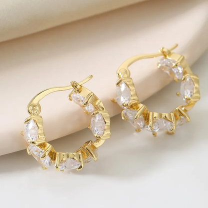 Gorgeous Crystal Heart Hoop Earrings 18K Gold Plated Stainless Steel