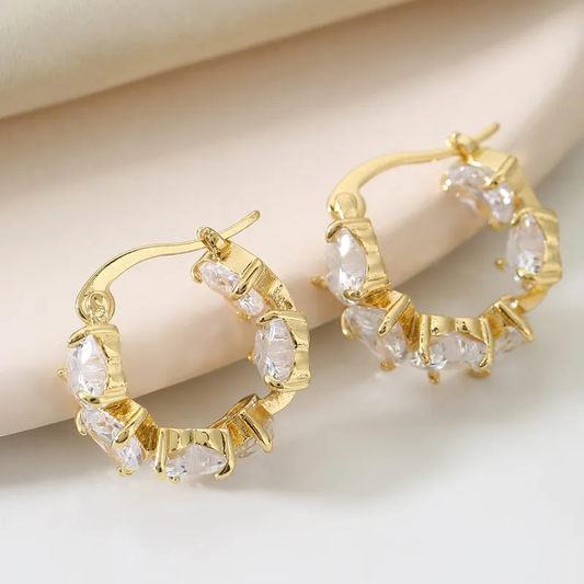 Gorgeous Crystal Heart Hoop Earrings 18K Gold Plated Stainless Steel