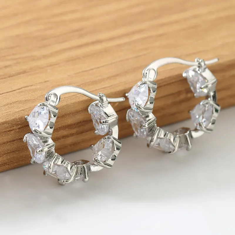 Gorgeous Zircon Heart Hoop Earrings Silver Plated Hypoallergenic