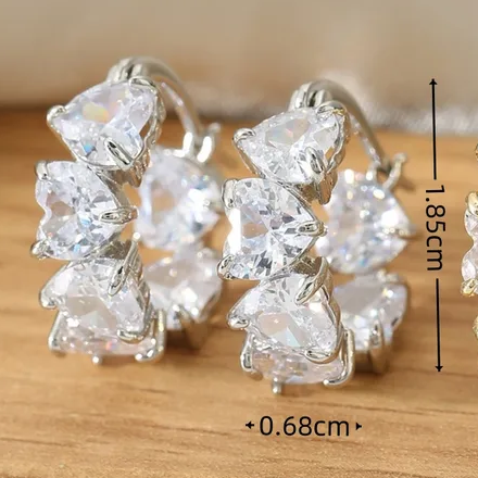 Gorgeous Zircon Heart Hoop Earrings Silver Plated Hypoallergenic