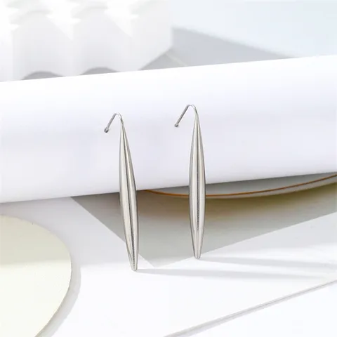 Long Geometric Hook Earrings Silver Plated Stainless Steel Tarnish Free