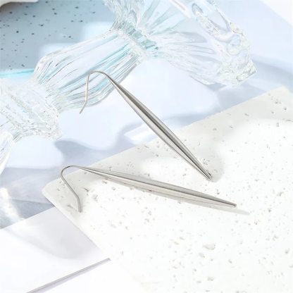 Long Geometric Hook Earrings Silver Plated Stainless Steel Tarnish Free