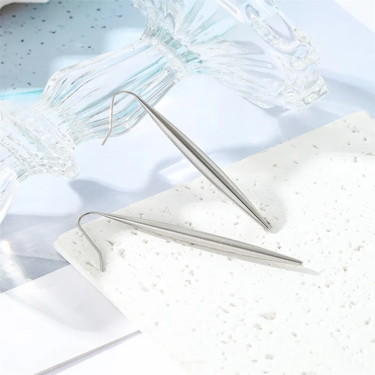 Long Geometric Hook Earrings Silver Plated Stainless Steel Tarnish Free