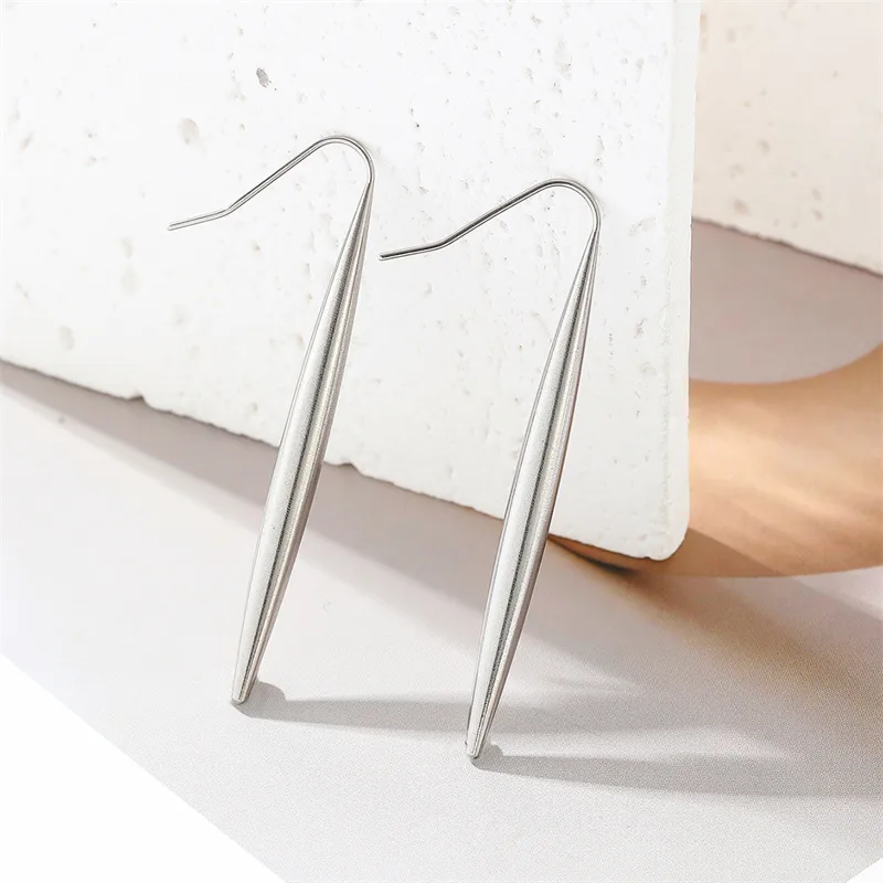 Long Geometric Hook Earrings Silver Plated Stainless Steel Tarnish Free